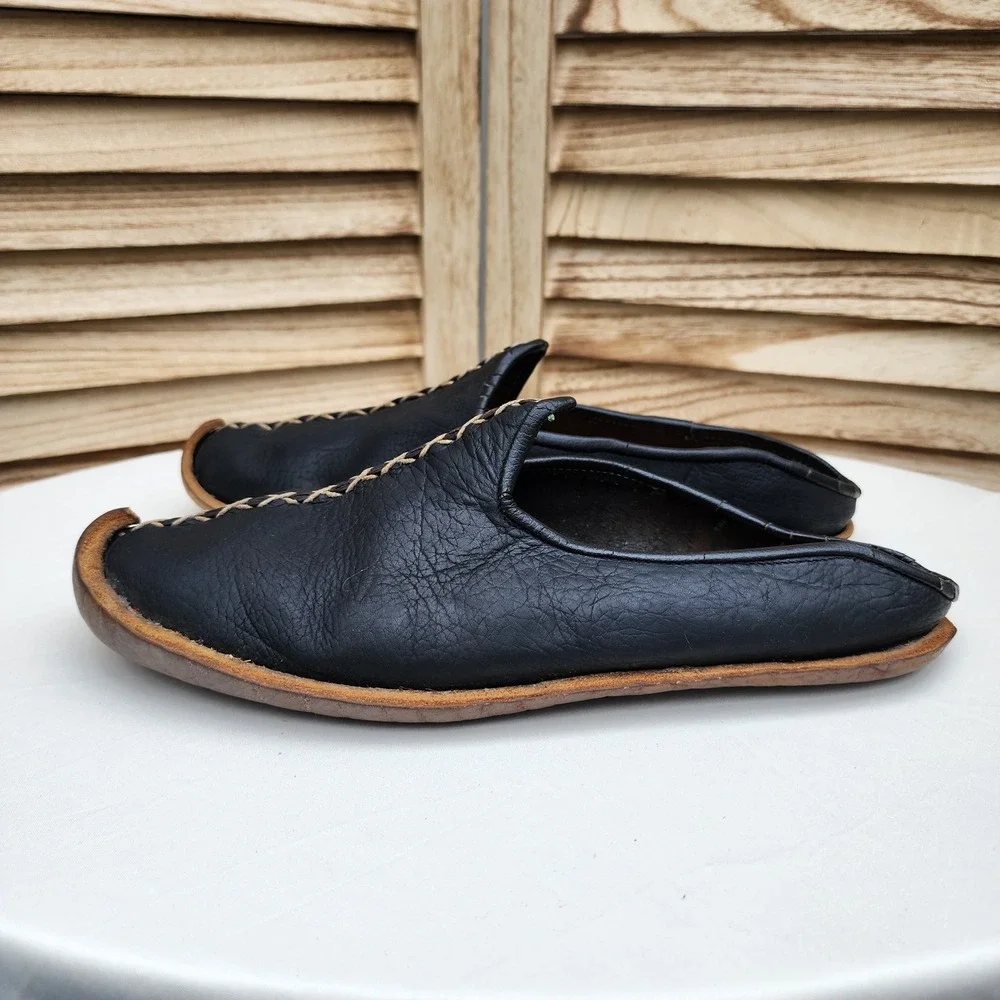 Handmade EU 41 US 8 Black Leather Traditional Arab Slippers Mules Persian Genie